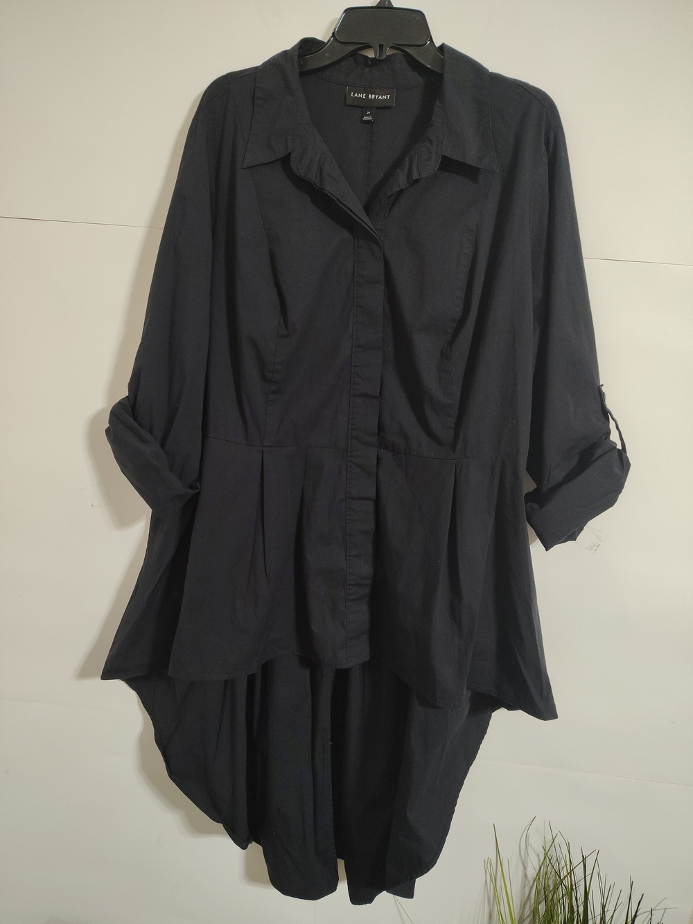 Lane Bryant Black Button-Up High-Low Peplum Blouse. -L